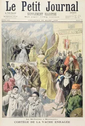 Página de rosto representando a procissão da vaca louca, a meio da Quaresma em Montmartre, ilustração do suplemento ilustrado do Le Petit Journal, 22 de março de 1896